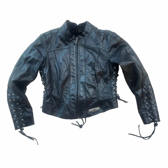 BEAUTIFUL HARLEY DAVIDSON butter Soft Leather Jacket! Velvet Lining! LACES  S/M - Picture 1 of 16